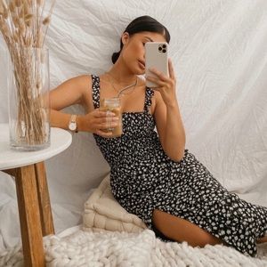 Abercrombie Smocked Midi Black Flower Dress - Small